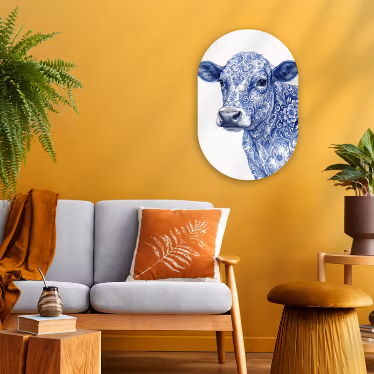 Illustratie - Koe - Blauw Wandcirkel Ovaal Forex klein -sfeer4