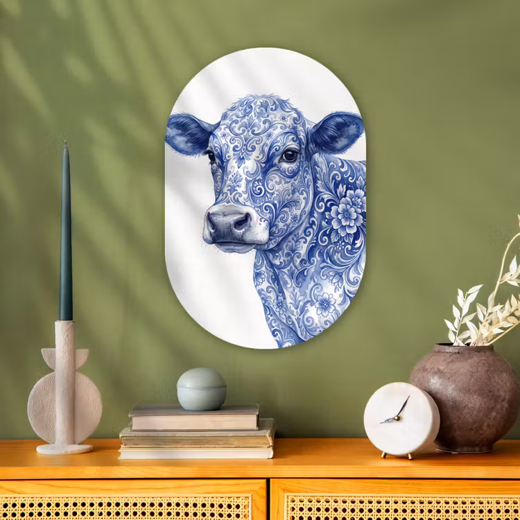 Illustratie - Koe - Blauw Wandcirkel Ovaal Forex klein -sfeer2