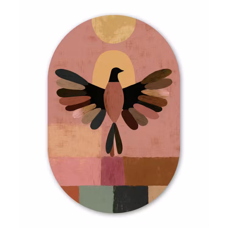 Illustratie - Vogel - Vlakken - Kleurrijk Wandcirkel Ovaal Forex klein -3d