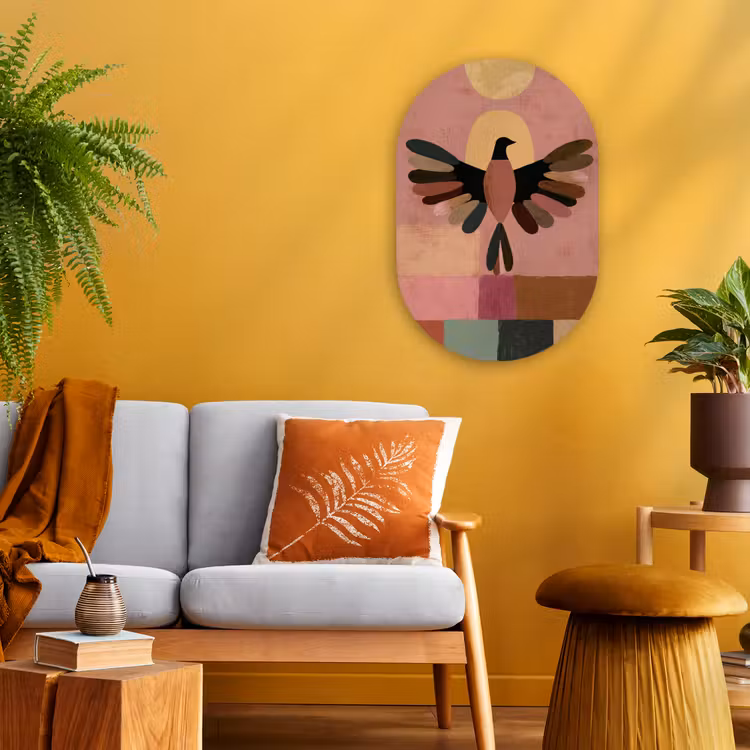 Illustratie - Vogel - Vlakken - Kleurrijk Wandcirkel Ovaal Forex klein -sfeer4