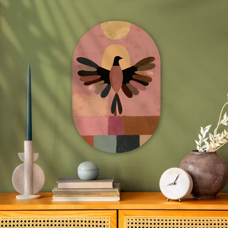 Illustratie - Vogel - Vlakken - Kleurrijk Wandcirkel Ovaal Forex klein -sfeer2