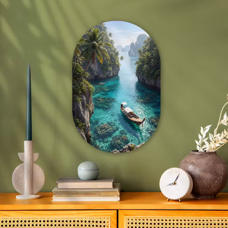Eiland - Tropisch - Water - Palmbomen - Natuur Wandcirkel Ovaal Forex klein -sfeer2