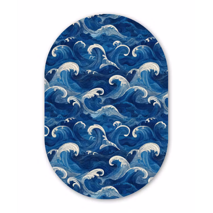 Japans - Oceaan - Golven - Blauw Wandcirkel Ovaal Forex klein 630 -3d