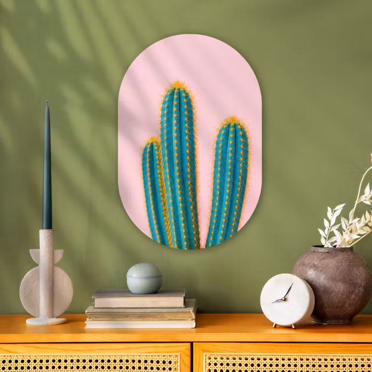 Cactussen - Modern - Pastel Wandcirkel Ovaal Forex klein -sfeer2
