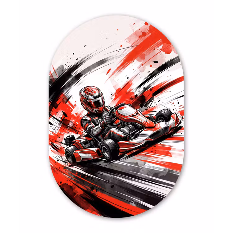 Kart - Coureur - Snelheid - Rood Wandcirkel Ovaal Forex klein -3d