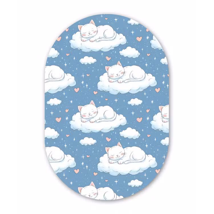 Kitten - Wolken - Blauw Wandcirkel Ovaal Forex klein 630 -3d