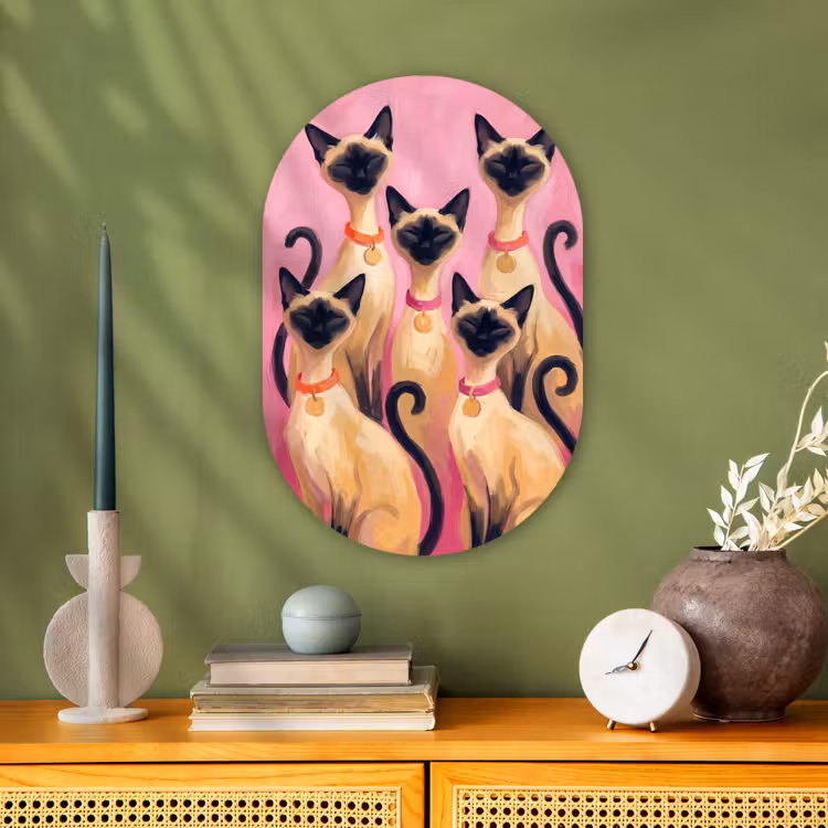 Kat - Groep - Dieren - Modern - Roze Wandcirkel Ovaal Forex klein -sfeer2