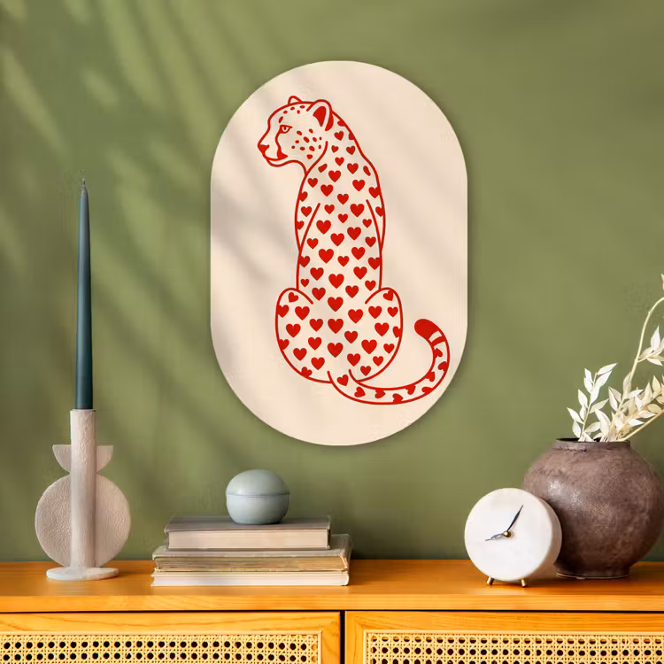 Kat - Harten - Dieren - Modern - Rood Wandcirkel Ovaal Forex klein -sfeer2