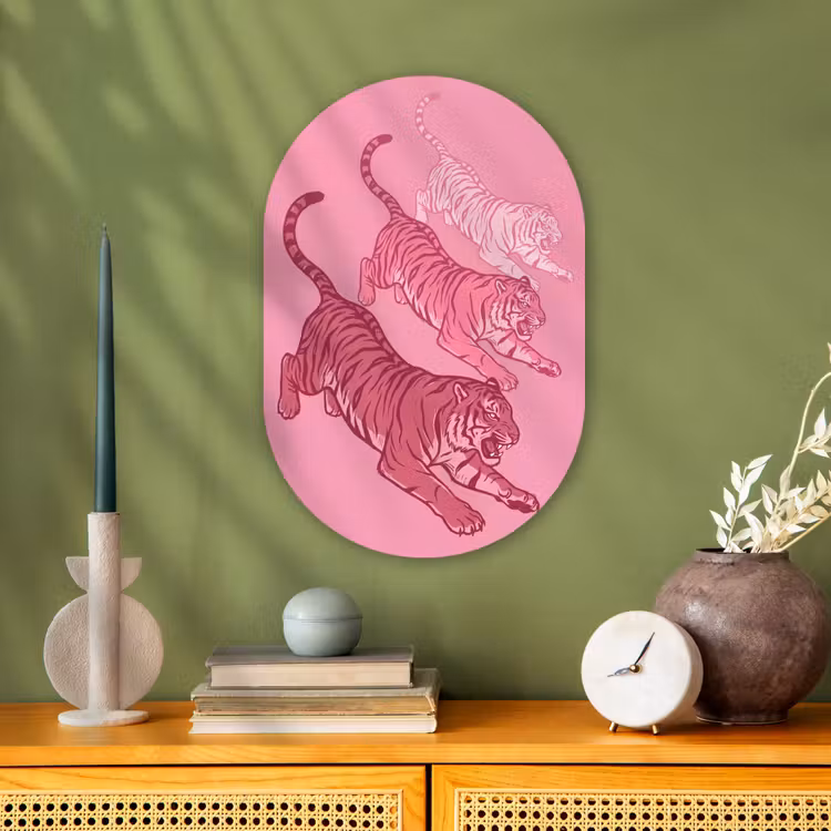 Kat - Springend - Dieren - Roze - Modern Wandcirkel Ovaal Forex klein -sfeer2