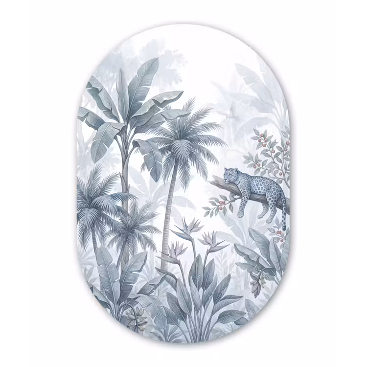 Kat - Tropisch bos - Modern - Grijs Wandcirkel Ovaal Forex klein -3d