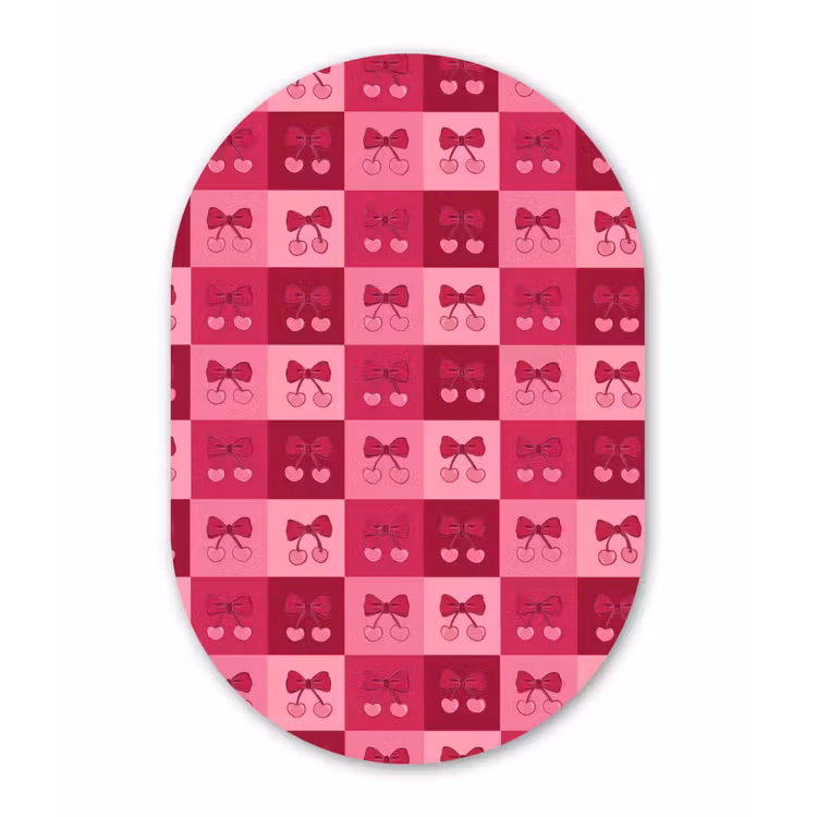 Kersen - Strikjes - Speels - Roze - Bordeaux Wandcirkel Ovaal Forex klein 630 -3d