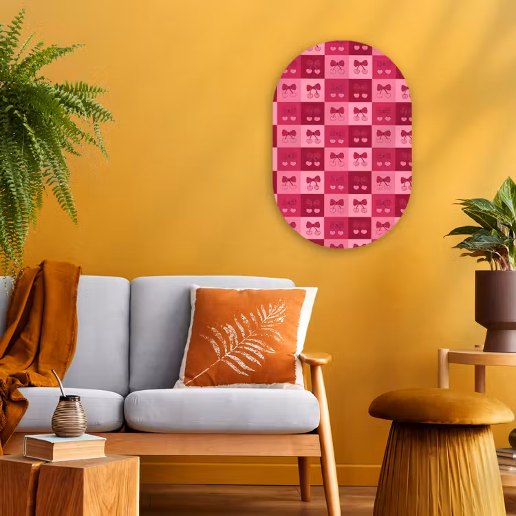 Kersen - Strikjes - Speels - Roze - Bordeaux Wandcirkel Ovaal Forex klein 630 -sfeer4