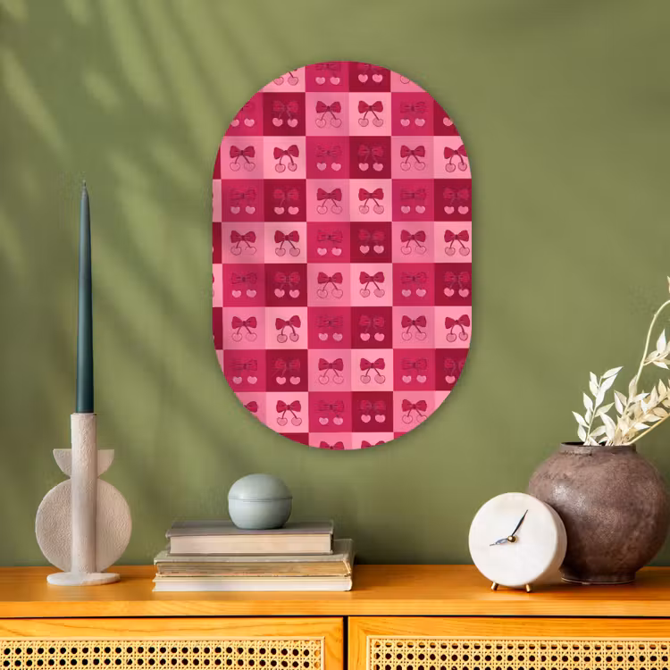 Kersen - Strikjes - Speels - Roze - Bordeaux Wandcirkel Ovaal Forex klein 630 -sfeer2