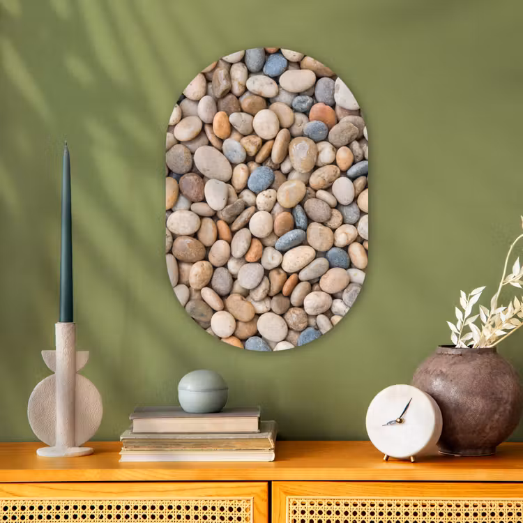 Kiezelstenen - Natuur - Textuur - Beige - Grijs Wandcirkel Ovaal Forex klein -sfeer2