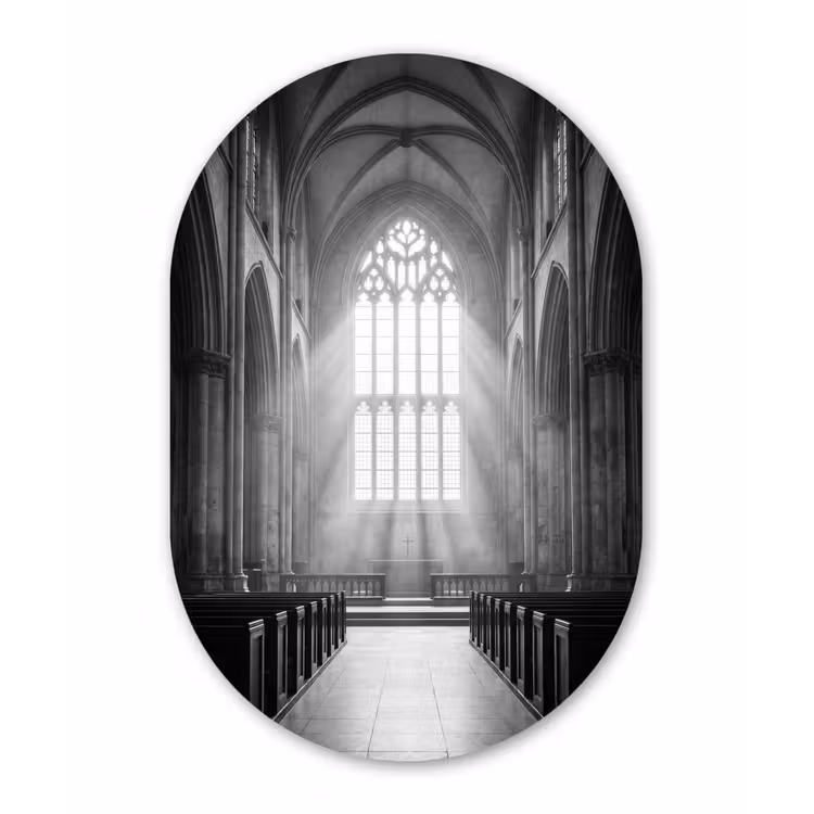 Kerk - Interieur - Lichtstralen - Architectuur - Klassiek Wandcirkel Ovaal Forex klein -3d