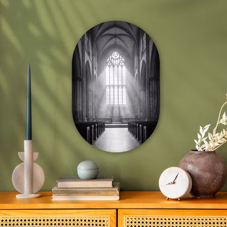 Kerk - Interieur - Lichtstralen - Architectuur - Klassiek Wandcirkel Ovaal Forex klein -sfeer2