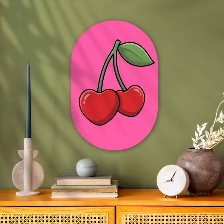 Kers - Roze - Fruit Wandcirkel Ovaal Forex klein -sfeer2