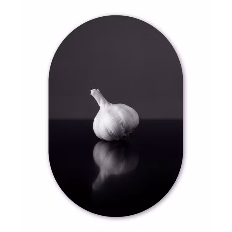 Knoflook - Zwart - Wit Wandcirkel Ovaal Forex klein -3d