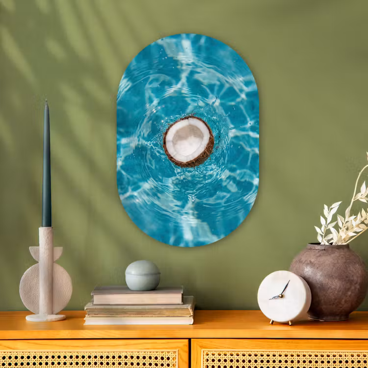 Kokosnoot - Water - Wit Wandcirkel Ovaal Forex klein -sfeer2