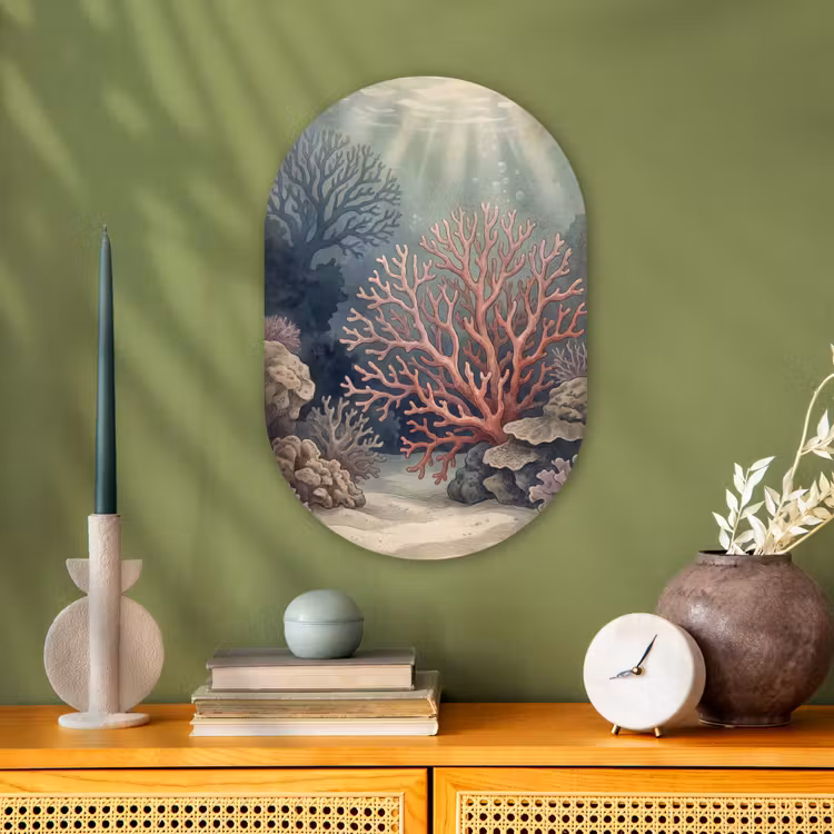 Koraal - Onderwater - Natuur - Roze Wandcirkel Ovaal Forex klein -sfeer2