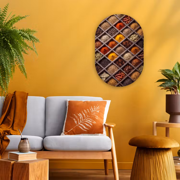 Forexbild Oval - Kräuter – Holz – Essen - Kruiden - Houten - Eten Wandcirkel Ovaal Forex klein