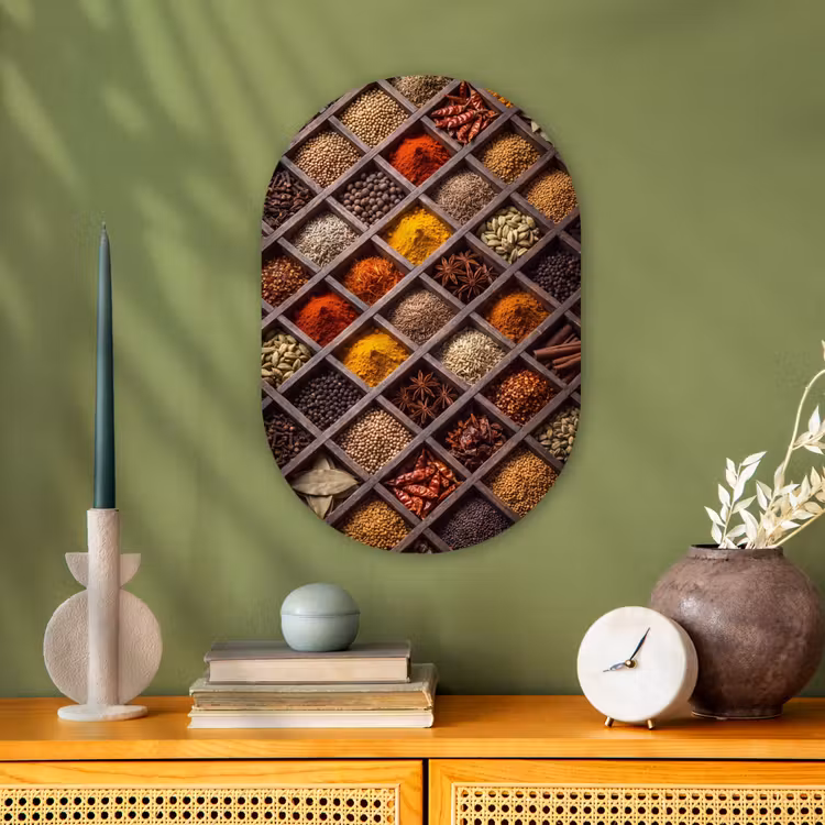 Forexbild Oval - Kräuter – Holz – Essen - Kruiden - Houten - Eten Wandcirkel Ovaal Forex klein