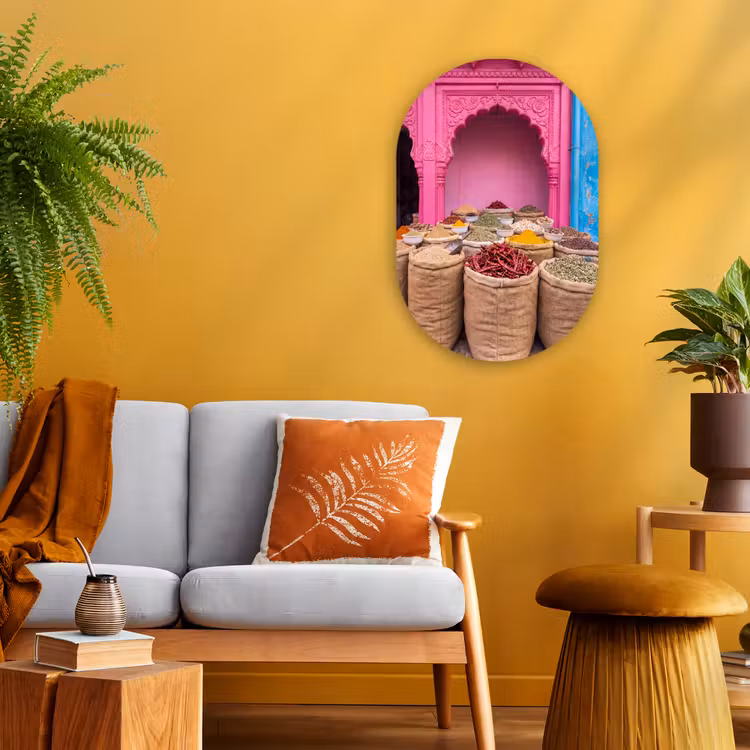 Forexbild Oval - Kräuter – Markt – Rosa - Kruiden - Markt - Roze Wandcirkel Ovaal Forex klein