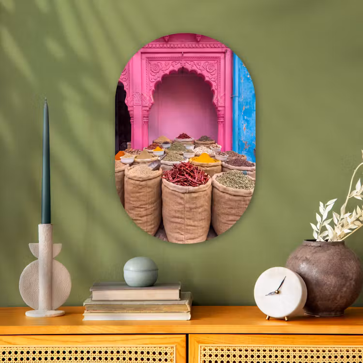 Forexbild Oval - Kräuter – Markt – Rosa - Kruiden - Markt - Roze Wandcirkel Ovaal Forex klein
