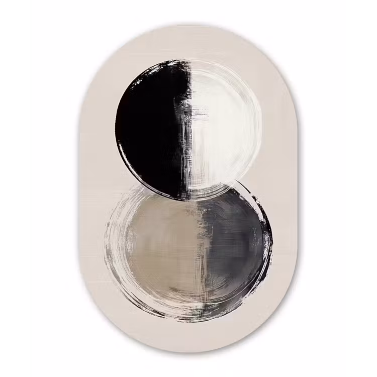 Cirkels - Strepen - Minimalistisch - Zwart Wandcirkel Ovaal Forex klein -3d
