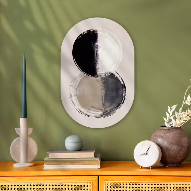 Cirkels - Strepen - Minimalistisch - Zwart Wandcirkel Ovaal Forex klein -sfeer2