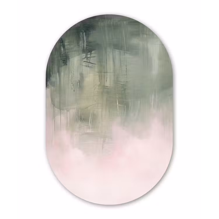 Kunst - Abstract - Modern - Groen - Roze Wandcirkel Ovaal Forex klein -3d