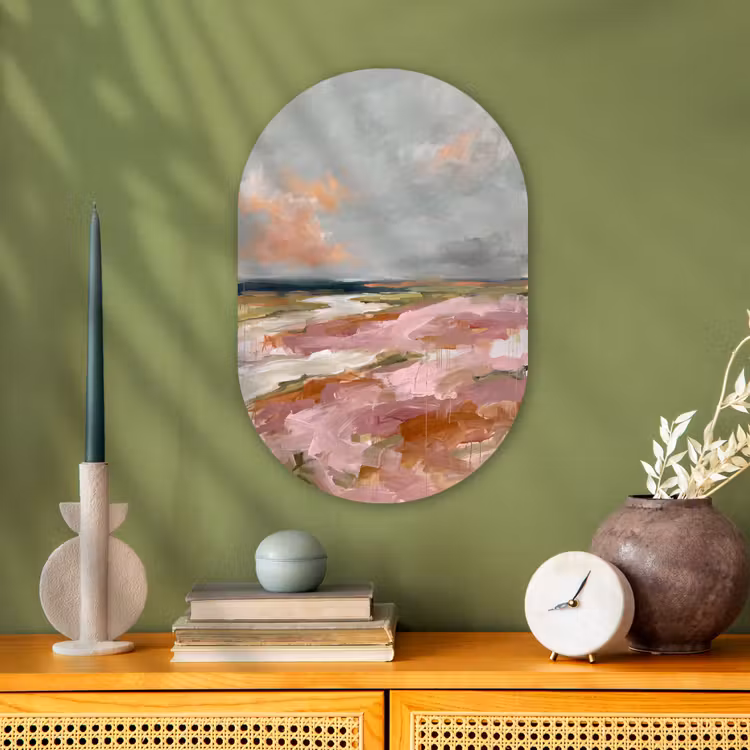 Landschap - Rivier - Abstract - Roze - Groen Wandcirkel Ovaal Forex klein -sfeer2