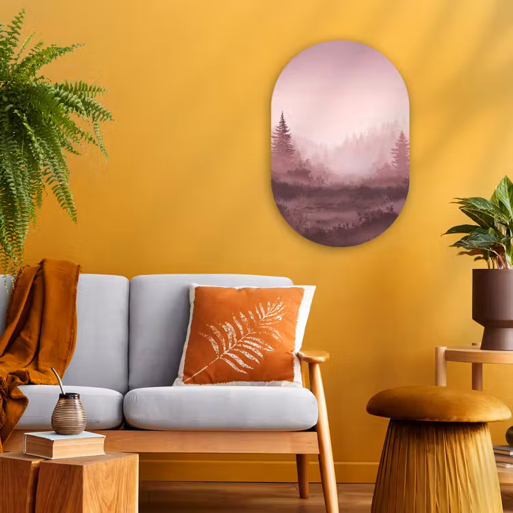 Landschap - Mistig - Roze Wandcirkel Ovaal Forex klein -sfeer4
