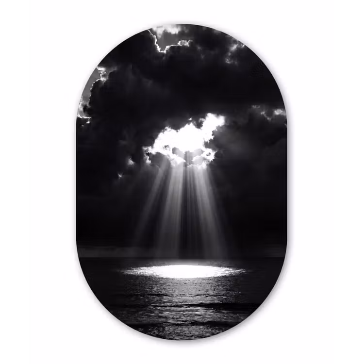 Licht - Wolken - Zee - Zwart-wit - Natuur Wandcirkel Ovaal Forex klein -3d