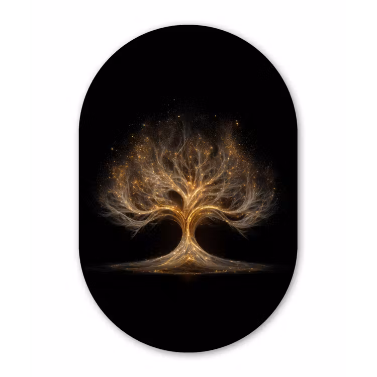 Lichtjes - Boom - Abstract - Zwart Wandcirkel Ovaal Forex klein -3d