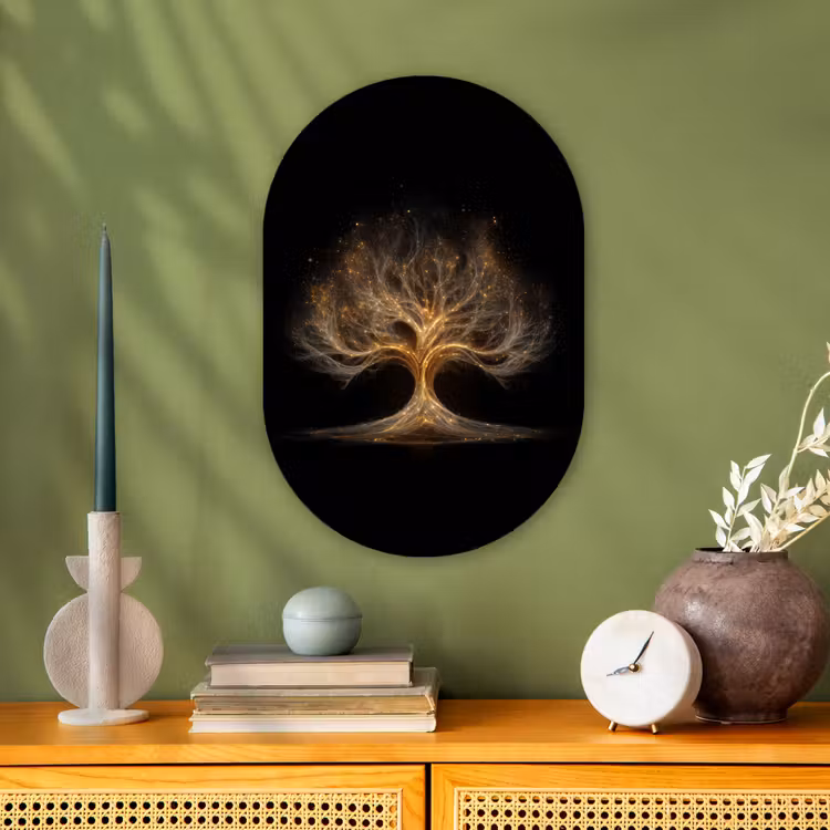 Lichtjes - Boom - Abstract - Zwart Wandcirkel Ovaal Forex klein -sfeer2