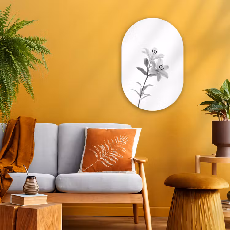 Lelies - Elegant - Zwart - Wit Wandcirkel Ovaal Forex klein -sfeer4