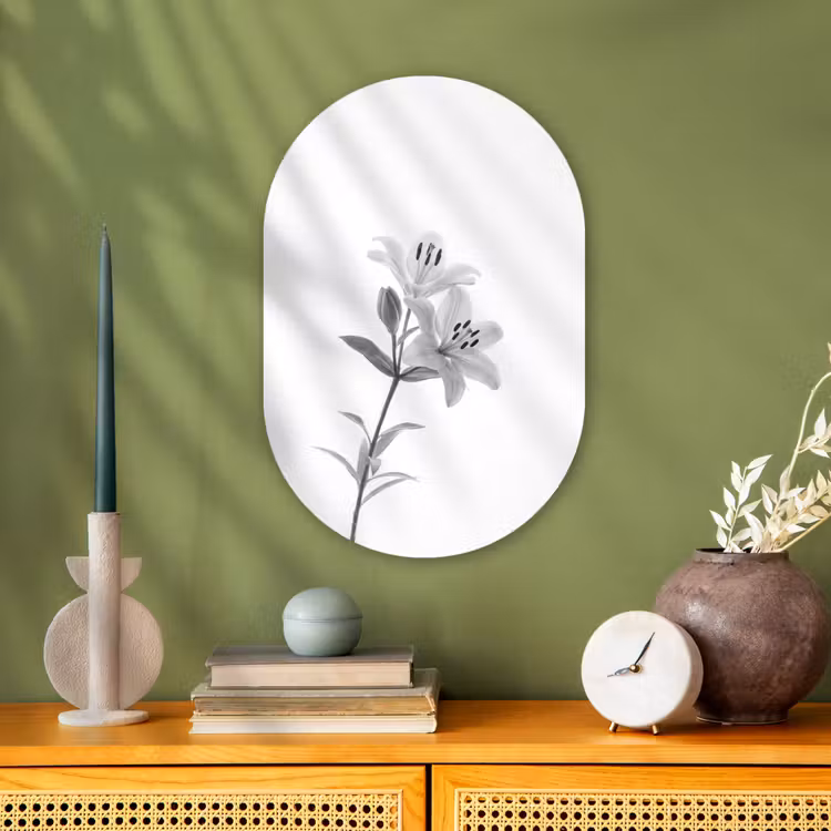 Lelies - Elegant - Zwart - Wit Wandcirkel Ovaal Forex klein -sfeer2