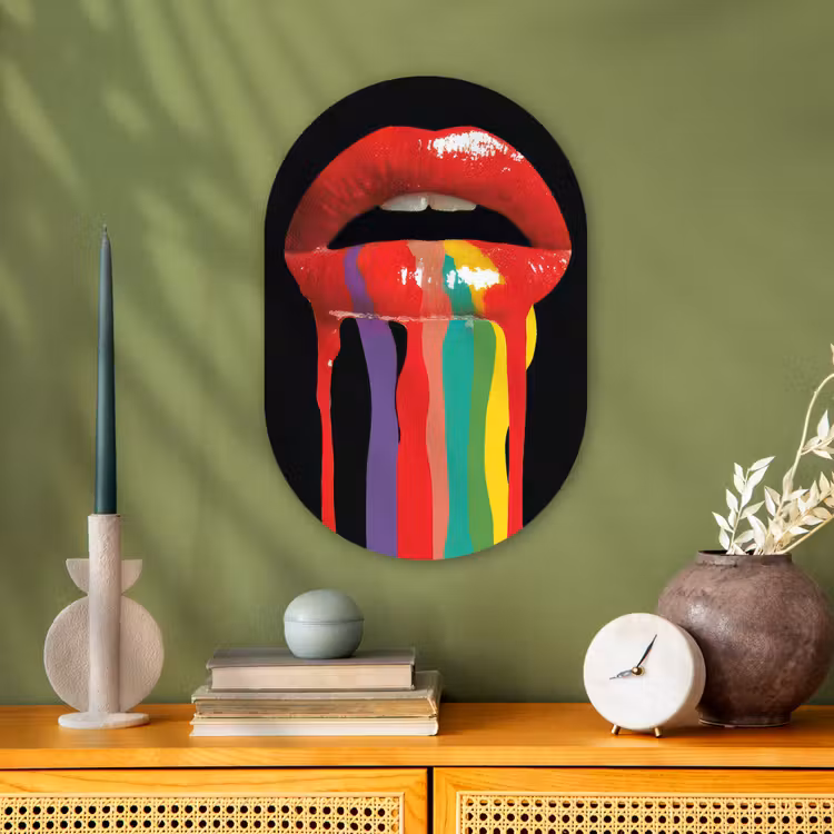 Lippen - Kleuren - Zwart Wandcirkel Ovaal Forex klein -sfeer2