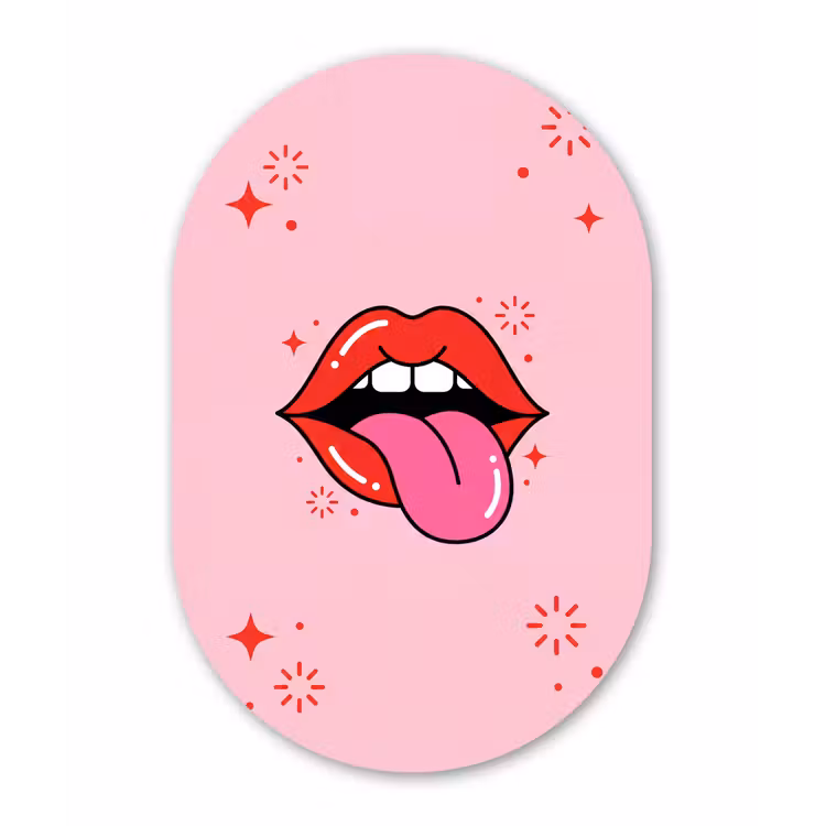 Lippen - Tong - Pop-art - Kleurrijk - Roze Wandcirkel Ovaal Forex klein -3d