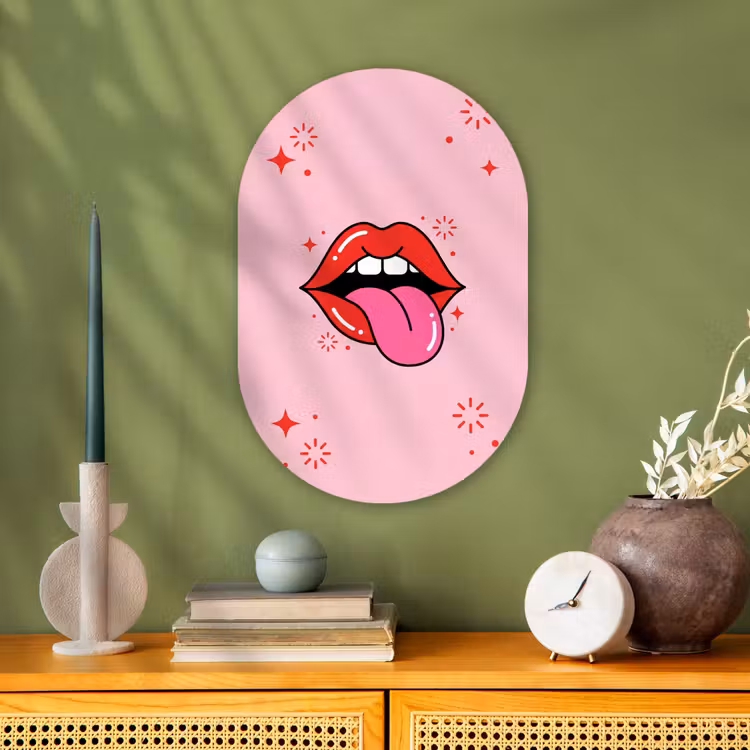 Lippen - Tong - Pop-art - Kleurrijk - Roze Wandcirkel Ovaal Forex klein -sfeer2