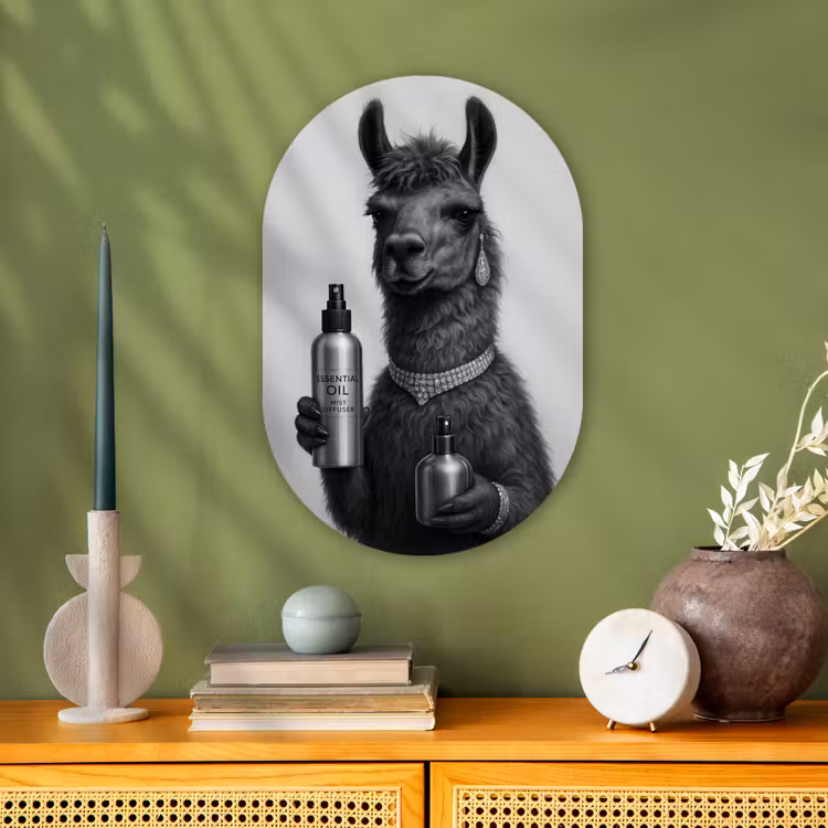 Lama - Flessen - Zwart - Wit Wandcirkel Ovaal Forex klein -sfeer2