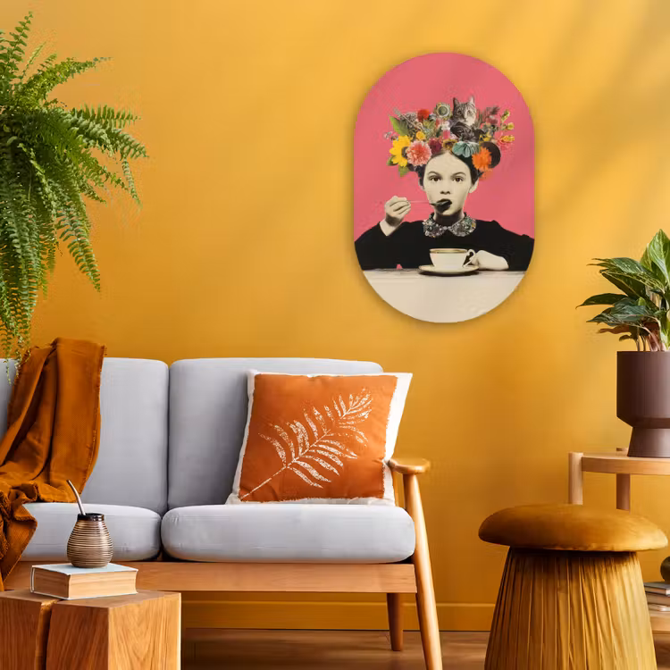 Meisje - Kopje - Bloemen - Roze Wandcirkel Ovaal Forex klein -sfeer4