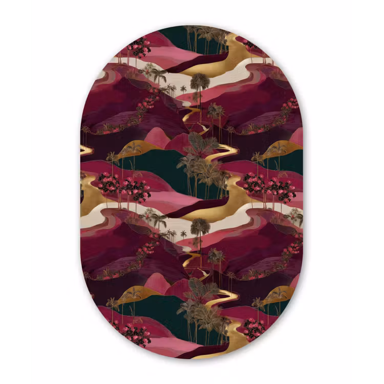 Magisch - Palmbomen - Goud Wandcirkel Ovaal Forex klein 630 -3d