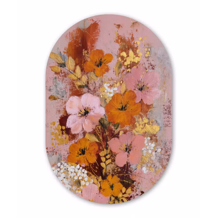 Schilderij - Bloemen - Rustiek - Roze Wandcirkel Ovaal Forex klein -3d