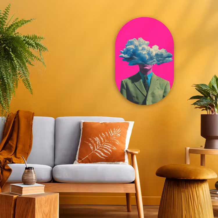 Man - Pak - Wolk - Roze Wandcirkel Ovaal Forex klein -sfeer4