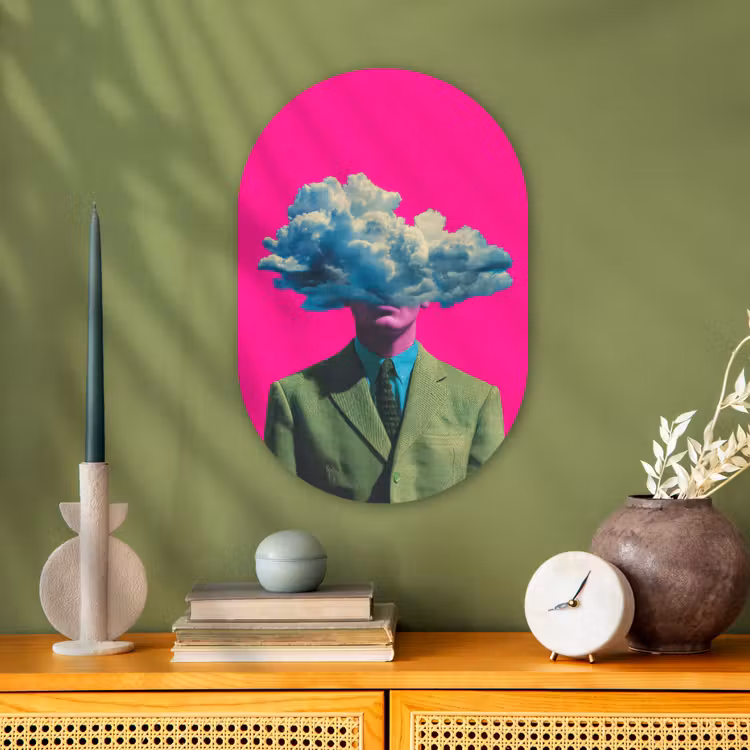 Man - Pak - Wolk - Roze Wandcirkel Ovaal Forex klein -sfeer2