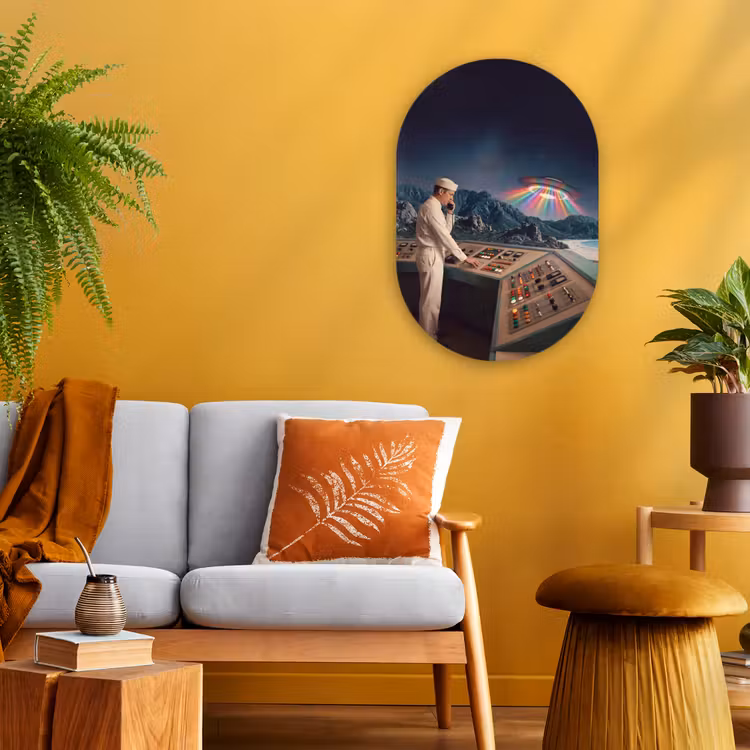 Forexbild Oval - Mann – Kontrollraum – Strand - Man - Controlekamer - Strand Wandcirkel Ovaal Forex klein