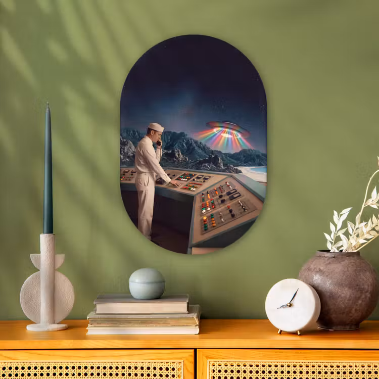 Forexbild Oval - Mann – Kontrollraum – Strand - Man - Controlekamer - Strand Wandcirkel Ovaal Forex klein