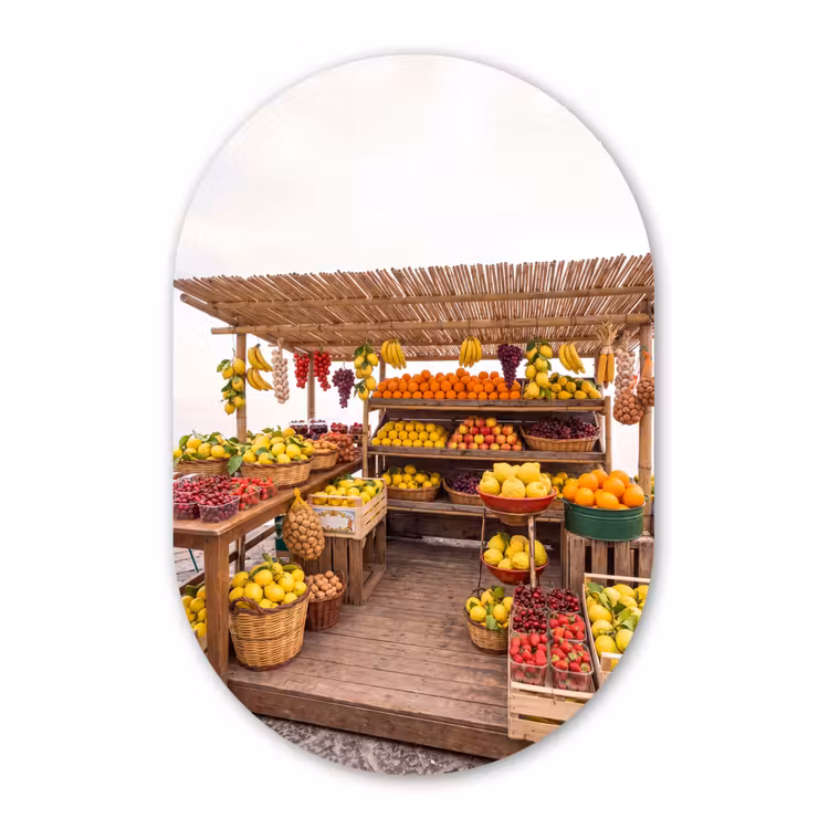 Forexbild Oval - Marktstand – Obst – Frisch - Marktkraam - Fruit - Vers Wandcirkel Ovaal Forex klein